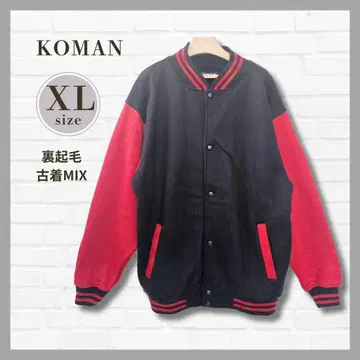 KOMAN 바시티 자켓 XL 블랙 x 빨간색 속기모 빅 루즈 스트릿 방한