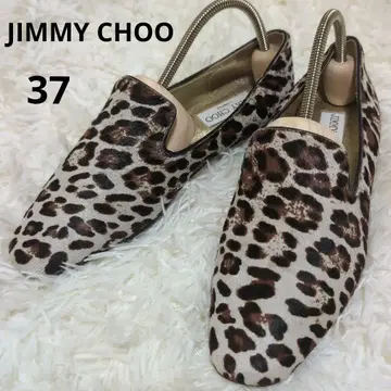JIMMY CHOO 레오파드 무늬 송치 가죽 슬립온 플랫슈즈 37