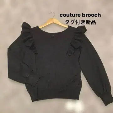 couture brooch 택 포함 블랙 니트 프릴 38