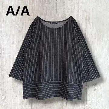 [ A/A ] 스트라이프 패턴 디자인 상의 7부 소매 블랙 3L