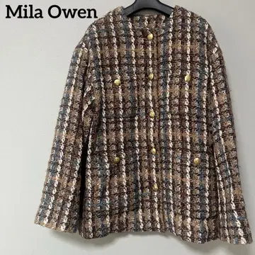 Mila Owen 미라 오웬 노카라 자켓 트위드 골드 버튼