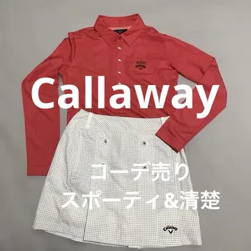 Callaway 여성용 골프웨어 긴팔 폴로 레드 가을/겨울 체크
