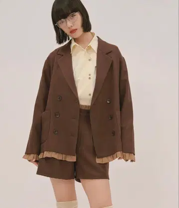 로완뉘 loin nuit 프릴 레이어드 디자인 자켓 브라운