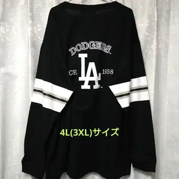 MLB 다저스 백 로고 소매 라인 긴팔 블랙 T셔츠 4L 사이즈