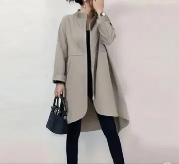 베이지 노카라 롱 코트