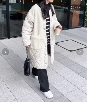 노카라 보아 x 호리병 퀼트 코트 M 아이보리