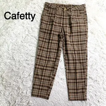 Cafetty 브라운 컬러 체크 무늬 슬랙스