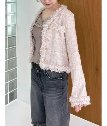 lily brown 컷 트위드 프린지 자켓