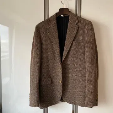 남성용 비기 자켓 브라운 헤링본 패턴