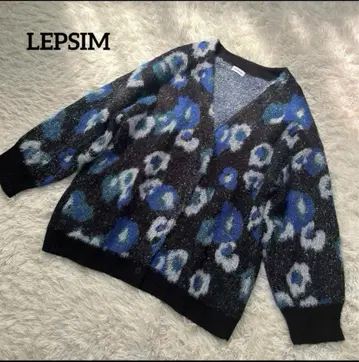 LEPSIM 5게이지 플라워 무늬 V넥 가디건 여성용 라메 블랙