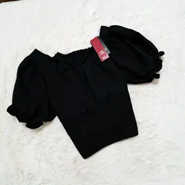 [미사용 새상품] 5L 퍼프 슬리브 상의 리본 블랙