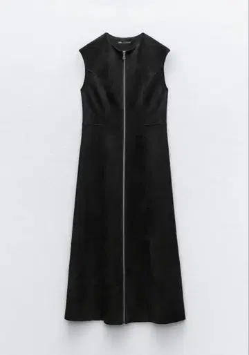 ZARA 블랙 슬리브리스 롱 원피스 벨로아 스웨이드 프론트 지퍼