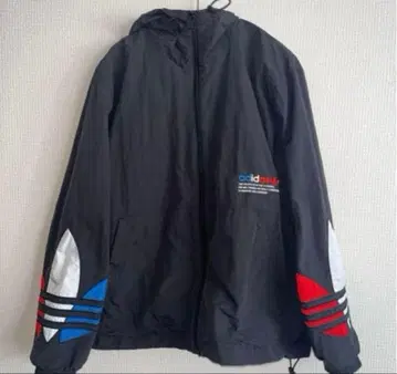 adidas 블랙 나일론 후드티 자켓 빅 트레포일 블루종
