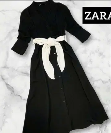 새상품급! ZARA 모노톤 7부 소매 드레이프감 셔츠 원피스