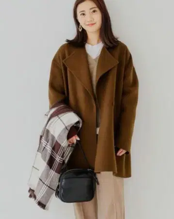 UNITED ARROWS 리버 하프 코트 38 울 브라운 무지