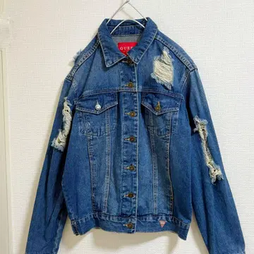 GUESS 데님 자켓 데미지 가공 인디고 게스