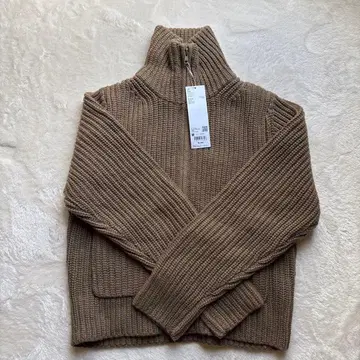 Uniqlo 브라운 니트 스웨터 M 라무 블렌드 집업 자켓