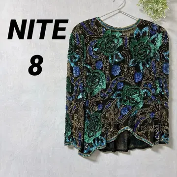 새상품급 NITE [8] 스팽글 비즈 자수 실크 상의 사교댄스