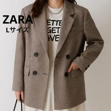 ZARA 자라 체크 무늬 더블 브레스트 자켓 테일러드 자켓 L