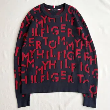 타미힐피거 로고 올 패턴 니트 스웨터