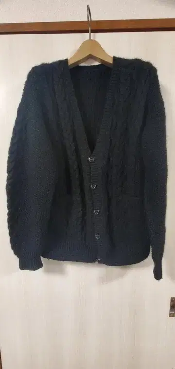 블랙 케이블 짜임 핸드메이드 가디건