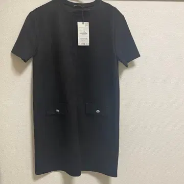 블랙 L 사이즈 반팔 튜닉 포켓 부착