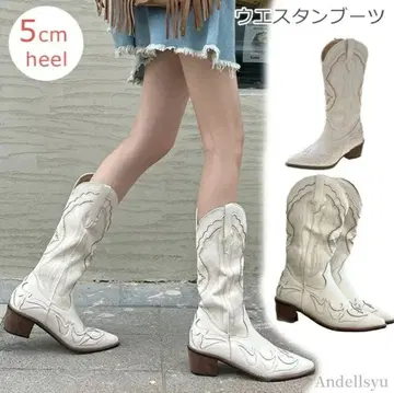 웨스턴 부츠 [ 36=23.0 ] 롱 부츠 스틸레토 화이트