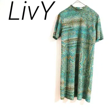 GivY 반팔 니트 롱 원피스 청록색 프리 엘레강트 신축성 어깨 패드