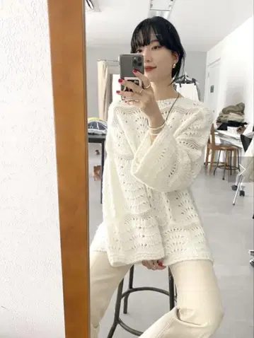 SHENERY 시스루 패턴 튜닉 니트 풀오버 시너리