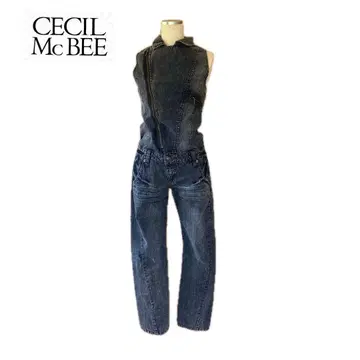 [ 미사용 ] CECIL McBEE/올인원 데님/블리치/size:M