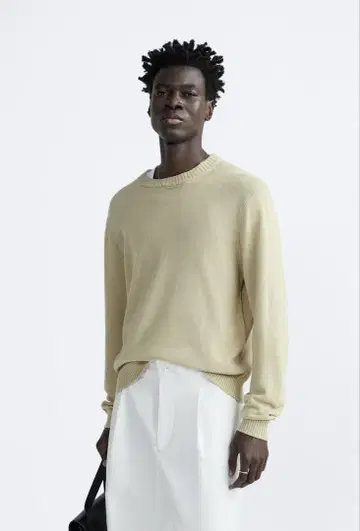 새상품 ZARA 코튼 린넨 스웨터 크루넥 L
