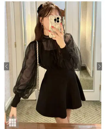 블랙 쉬폰 플레어 드레스 미니 스커트 원피스