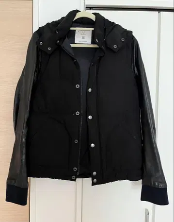 나노 유니버스 후드 블루종 바시티 자켓 소매 가죽 블랙 M