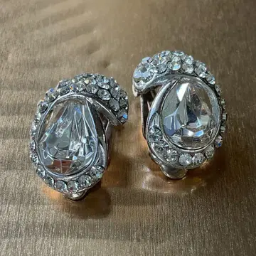 비즈 귀걸이 실버 큐빅 클립형