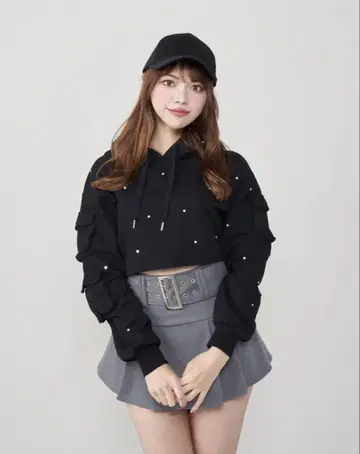 크롭 비쥬 후디 블랙