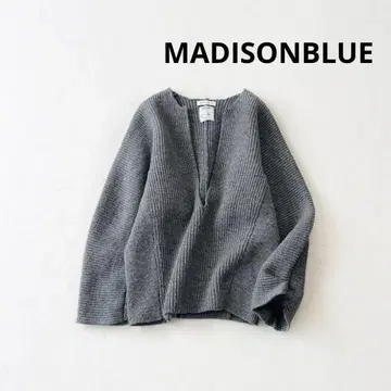 MADISONBLUE 새상품급 깊은 V넥 리브 울 풀오버 그레이