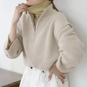 하프 지퍼 루즈 니트