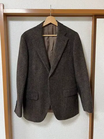 해리스 트위드 브라운 테일러드 자켓