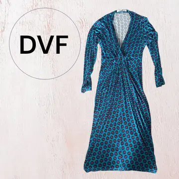 DIANE von FURSTENBERG 파랑 빨간색 도트 무늬 랩 드레스