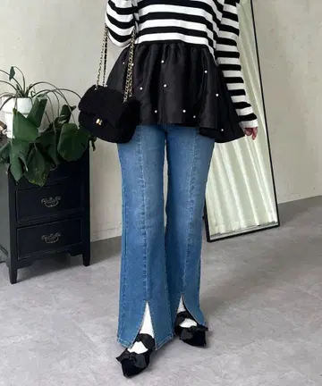 프로즈 베일 센터 슬릿 스트레치 플레어 데님 PL
