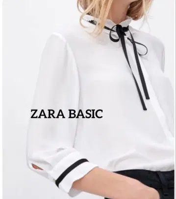 미사용 ZARA BASIC 리본 타이 프릴 보타이 드레이프감 블라우스