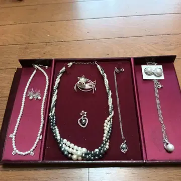 유품 정리 생전 정리 액세서리 모음, 그레이 펄 대형 펄 목걸이 & 귀찌