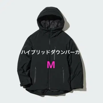 유니클로 하이브리드 다운 후드티 블랙 M