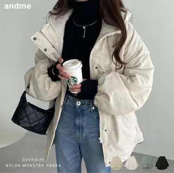 [ 시착만 한 미사용 ] andme 오버 사이즈 나일론 몬스터 후드티