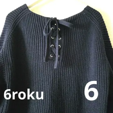 6 UNITED ARROWS 백 레이스업 니트 리본 네이비