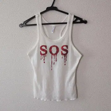 nodress RED SOS GLITTER WHITE TANK TOP