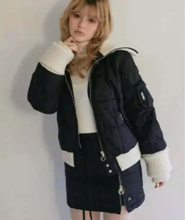 andmary 메리 퀼팅 재킷 스커트 블랙