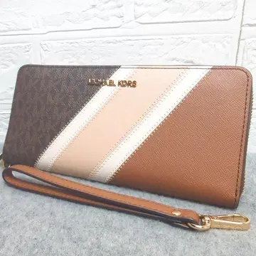 미사용품 마이클코어스 스트라이프 라운드 지퍼 장지갑