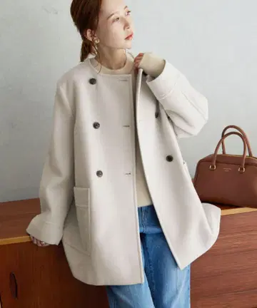 SLOBE IENA 스이비 더블 크로스 노카라 더블 코트
