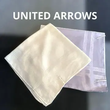 UNITED ARROWS 화이트.라벤더 체크 무늬 포켓 치프 2장 세트